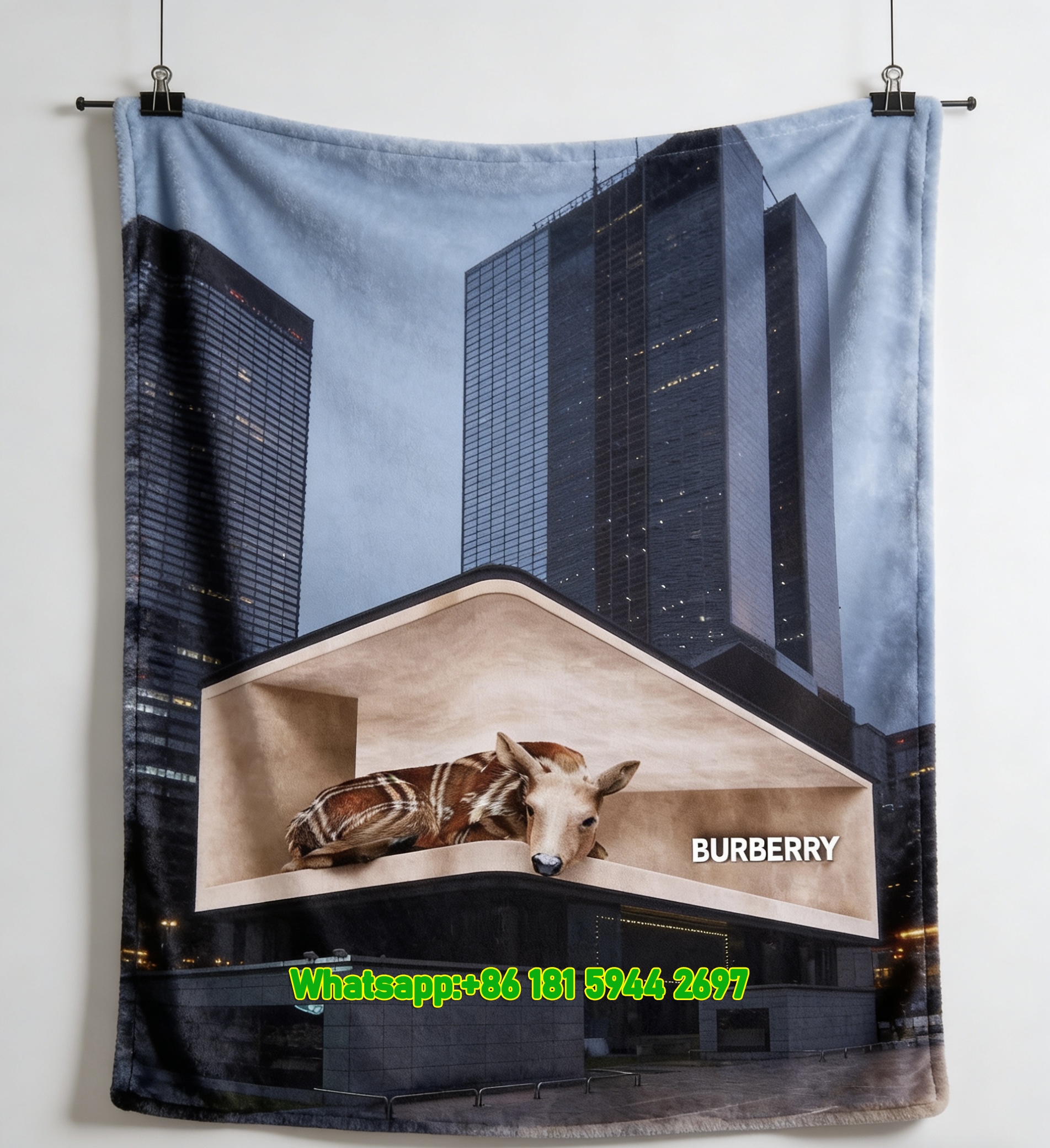 Burberry Giant Deer Sculpture Print Flannel Sofa Throw Blanket B232